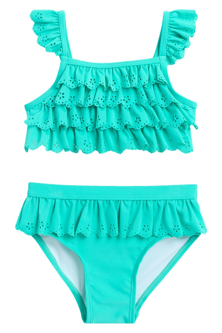 Kids' Ruffle Eyelet Two-Piece Swimsuit, Main, color, TEAL