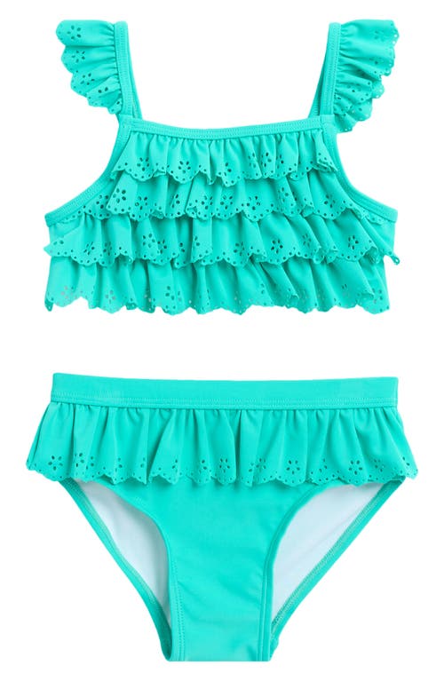 Shop Flapdoodles Kids' Ruffle Eyelet Two-piece Swimsuit In Teal