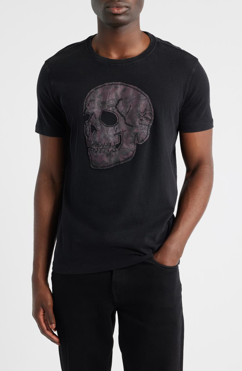 John Varvatos Skull Appliqué Organic Cotton T-Shirt, Main, color, Black