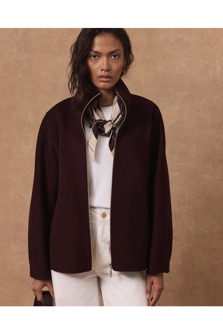 Wool Blend Hand Finished Bomber Jacket, Alternate, color, Burgundy