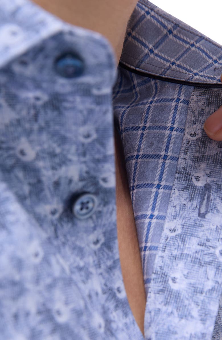 Bugatchi Myron OoohCotton<sup>®</sup> Short Sleeve Floral Button-Up Shirt, Alternate, color, Steel