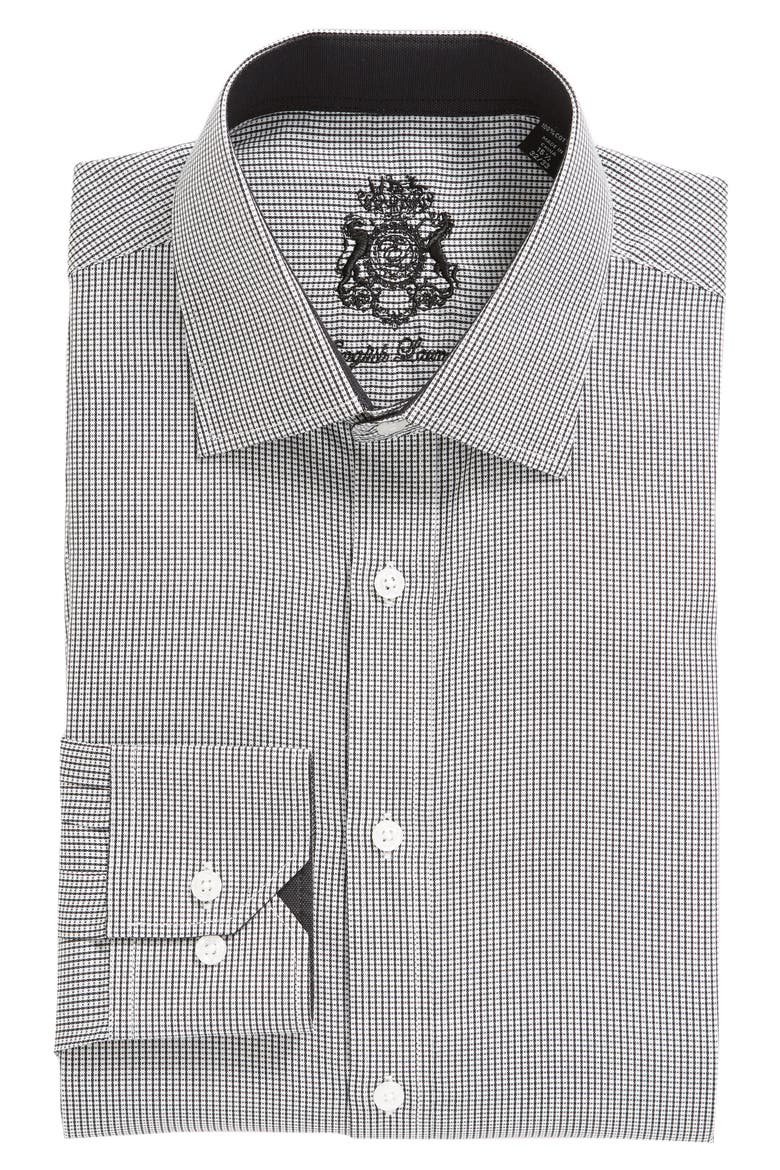 Trim Fit Check Dress Shirt, Alternate, color, BLACK
