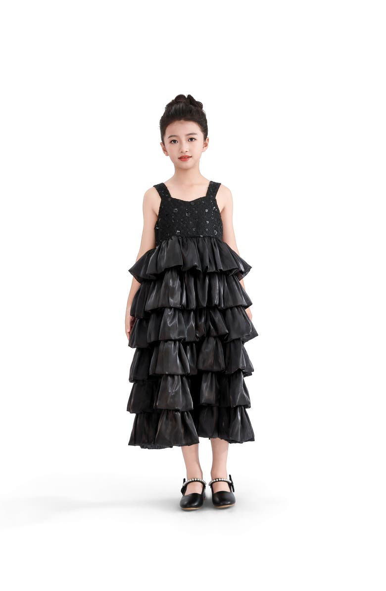 Tulleen Ruffle Tiered Gala Dress, Alternate, color, Black