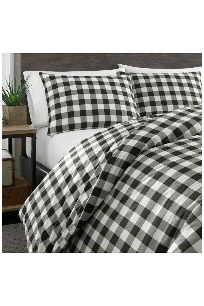 Mountain Plaid Cotton Duvet Cover Set, Alternate, color, BLACK/WHITE