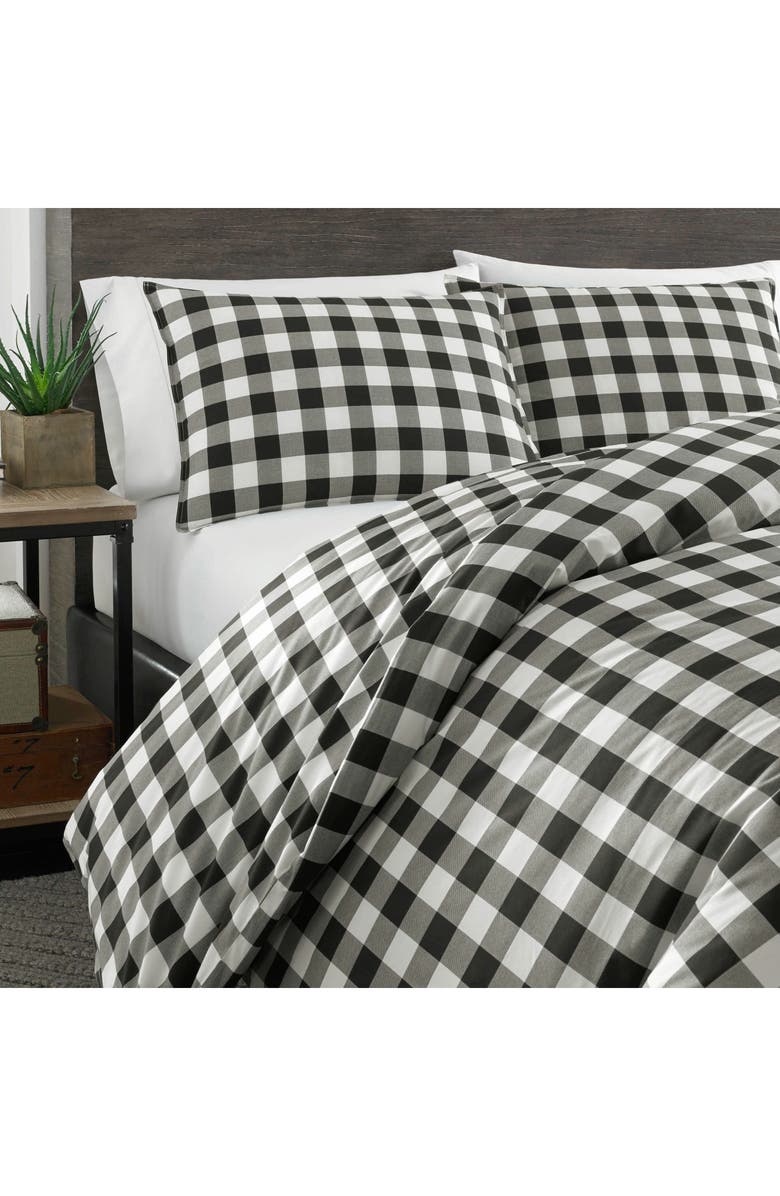 Eddie Bauer Mountain Plaid Cotton Duvet Cover Set, Alternate, color, Black/White