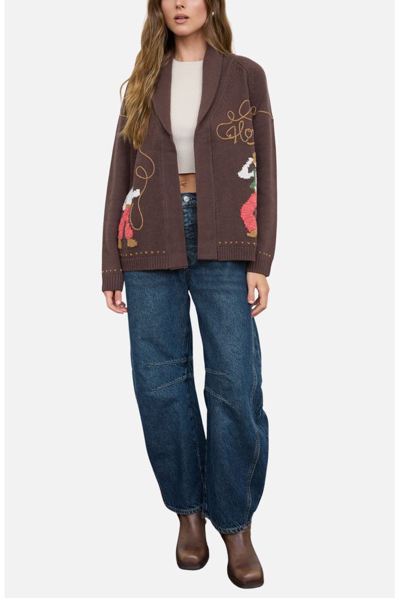 Howdy Cowboy Jacquard Cardigan, Alternate, color, CHOCOLATE BROWN