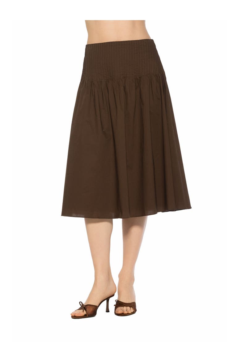Esme Pintuck Waist Full Poplin Skirt, Main, color, Brown