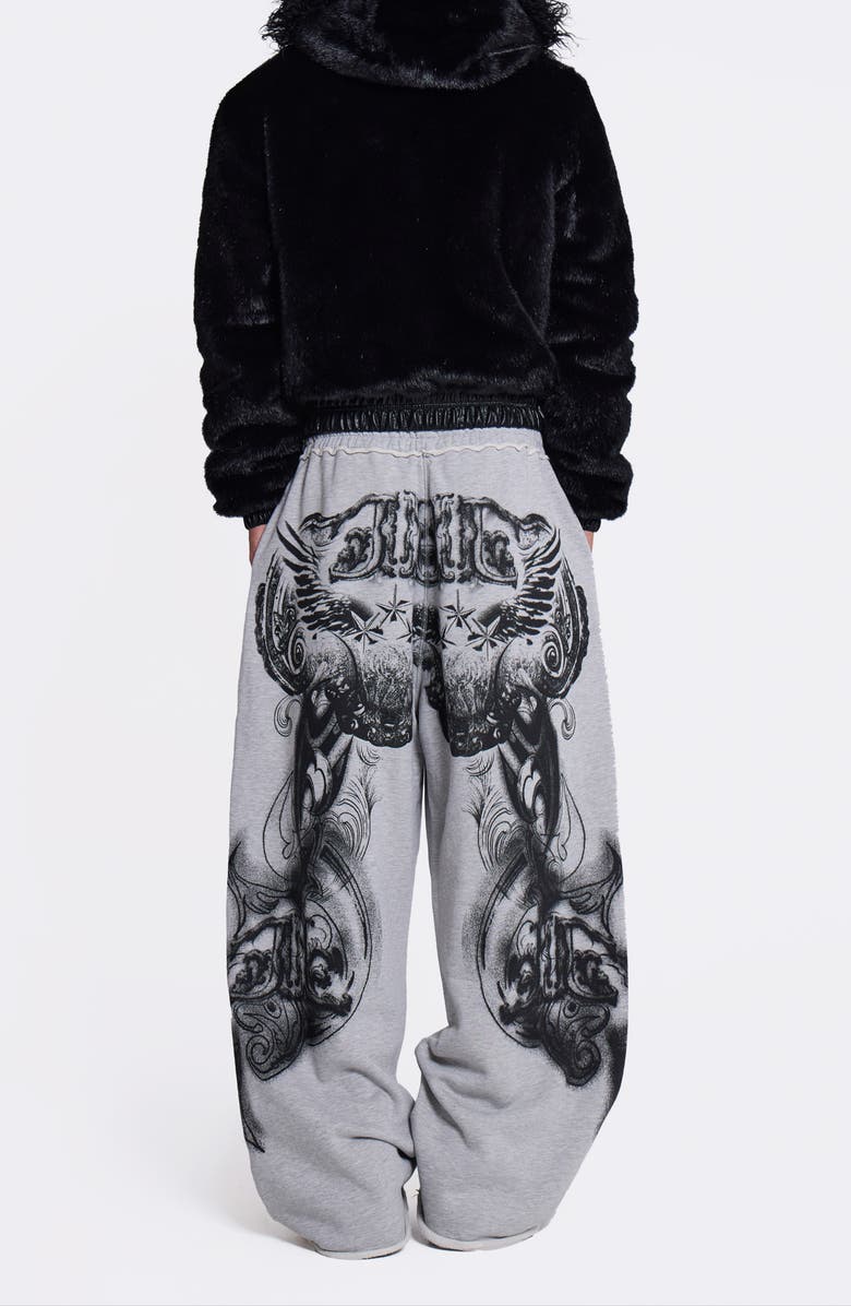 JADED LONDON Gothic Print Baggy Joggers, Alternate, color, Grey