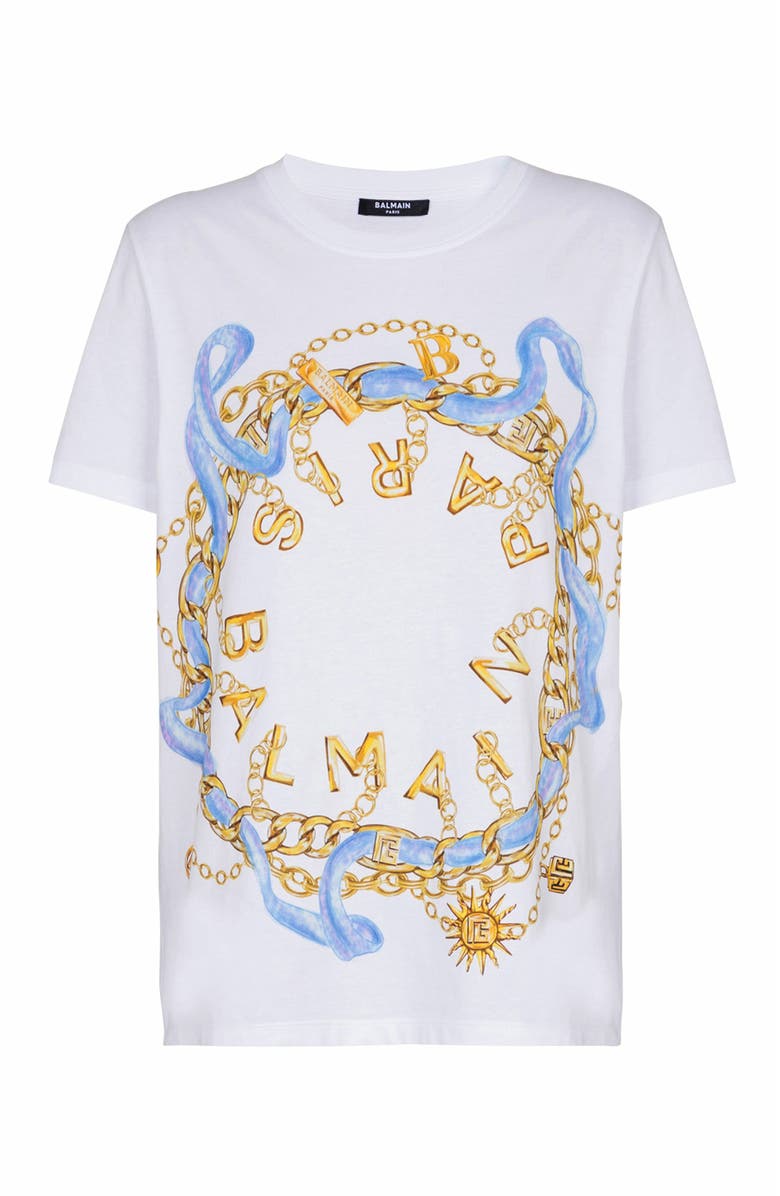 Balmain T-Shirt With Balmain Paris Chain Print, Alternate, color, White