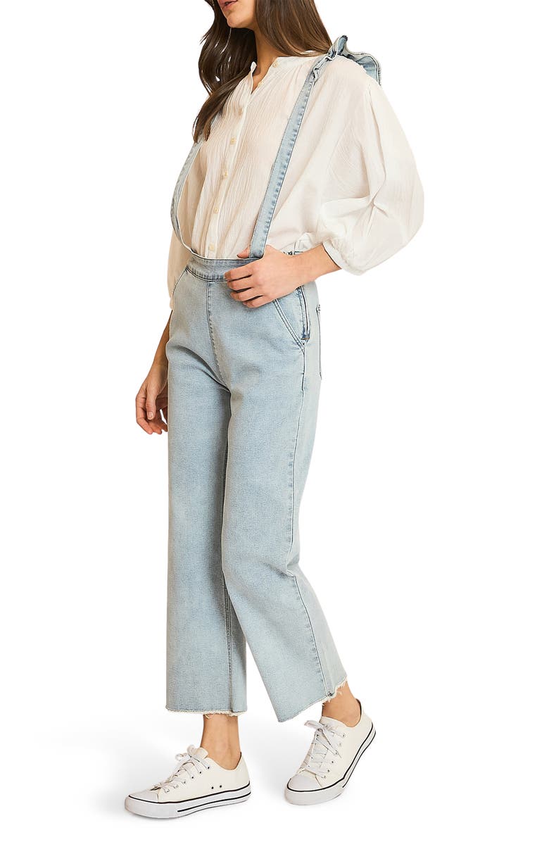 WISHLIST Ruffle Strap Denim Suspender Overalls, Alternate, color, L. Denim