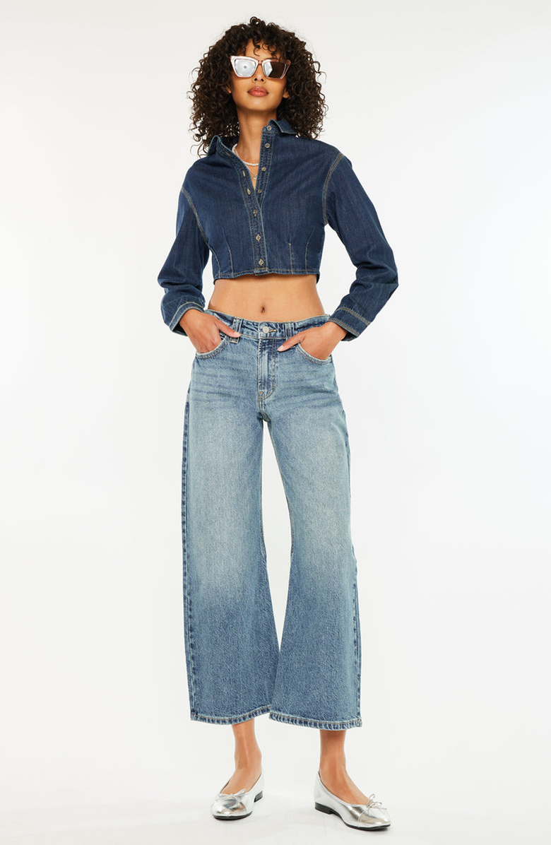 KanCan Daliah Mid Rise Loose Barrel Jeans, Alternate, color, Medium Wash