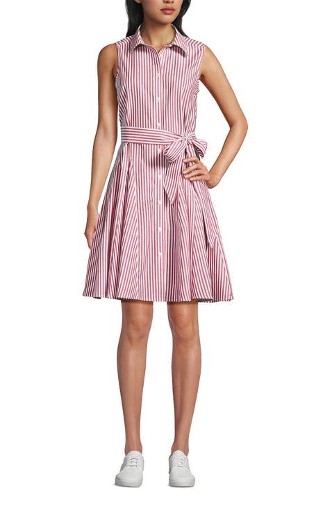 Poplin Button Front Dress with Godets