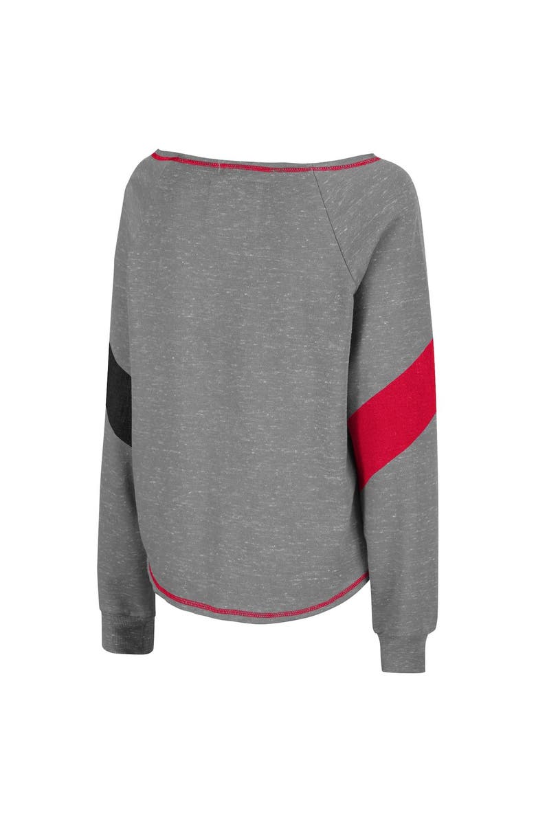 COLOSSEUM Women's Colosseum Heathered Gray Nebraska Huskers Amped Chevron Stripe Raglan Boat Neck Pullover Sweatshirt, Alternate, color, 