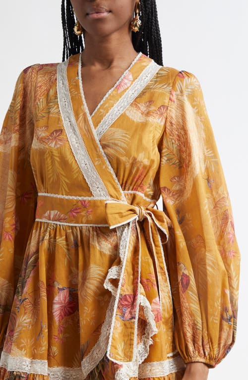 Zimmermann Ascension Lace-trimmed Tiered Printed Cotton-voile Mini Wrap Dress