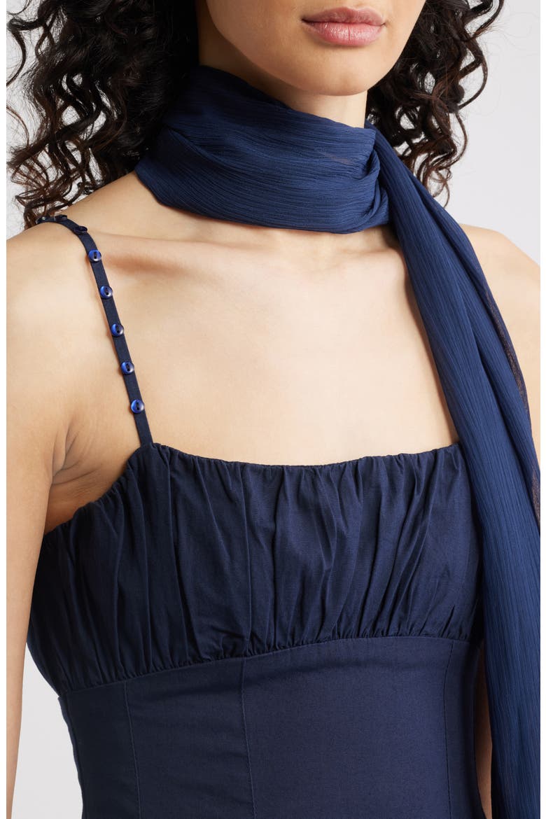 Juno Ruffle Midi Dress & Sheer Scarf, Alternate, color, NAVY