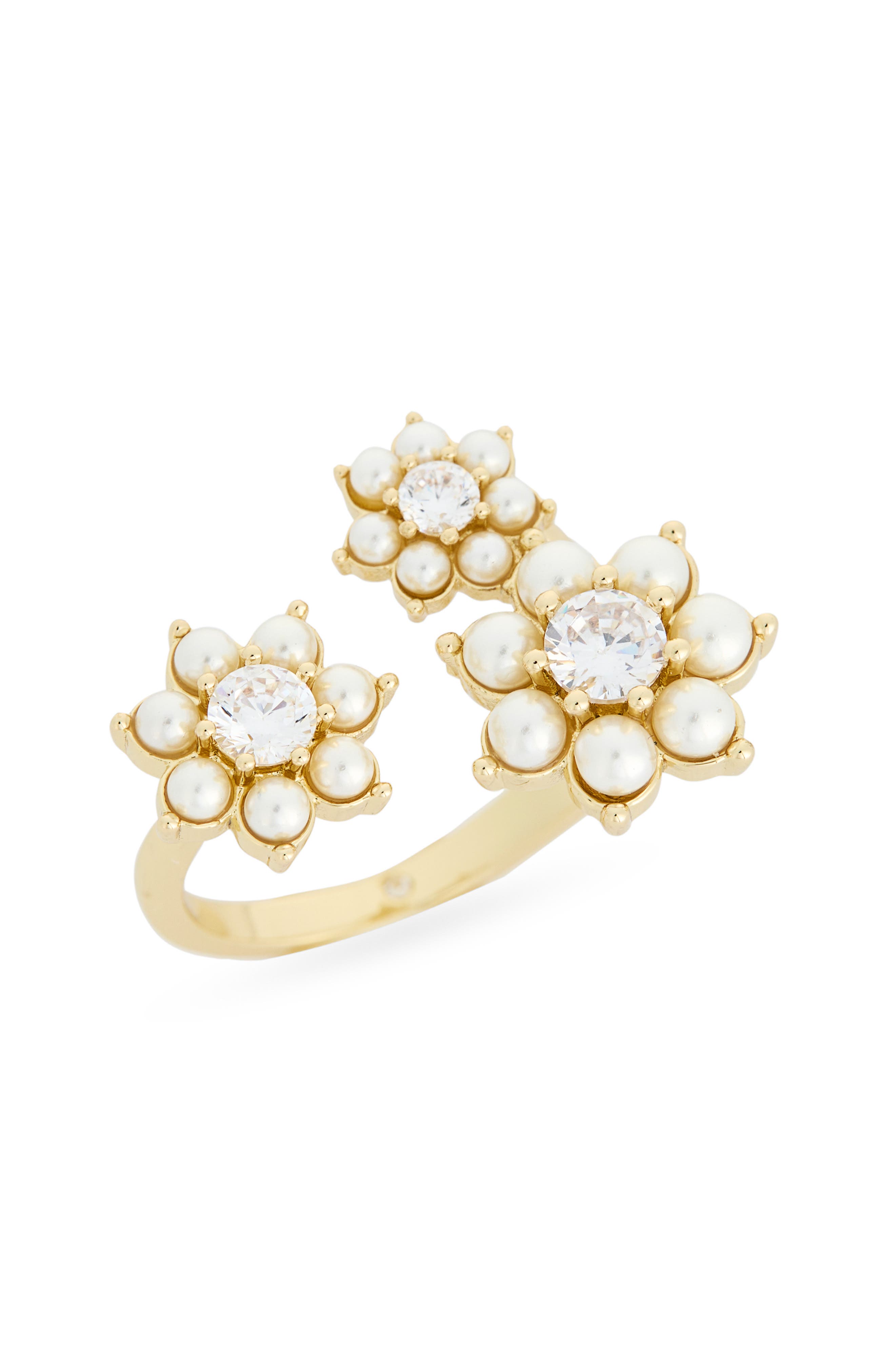 Covet Cubic Zirconia & Faux Pearl Flower Open Band Ring