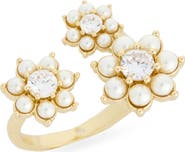 Covet Cubic Zirconia & Faux Pearl Flower Open Band Ring
