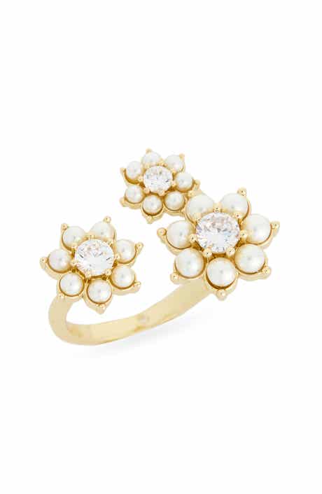 Covet Cubic Zirconia & Faux Pearl Flower Open Band Ring