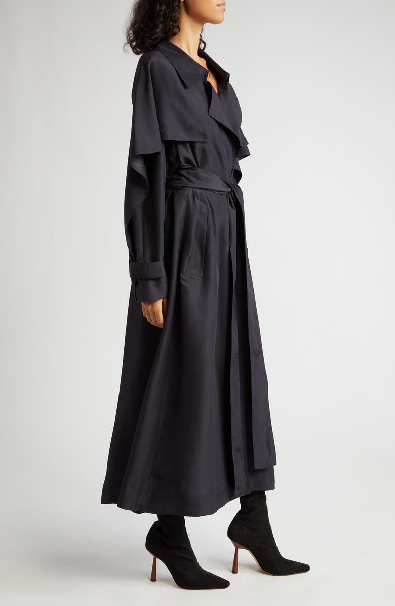 Victoria Beckham Pleated Back Fluid Silk Trench Coat, Alternate, color,