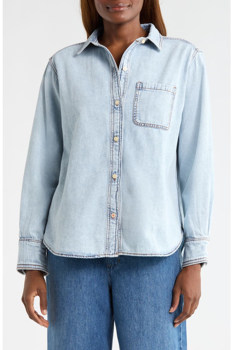 Jane Relaxed Cotton & Linen Denim Button-Up Shirt, Alternate, color, MEDIUM WASH