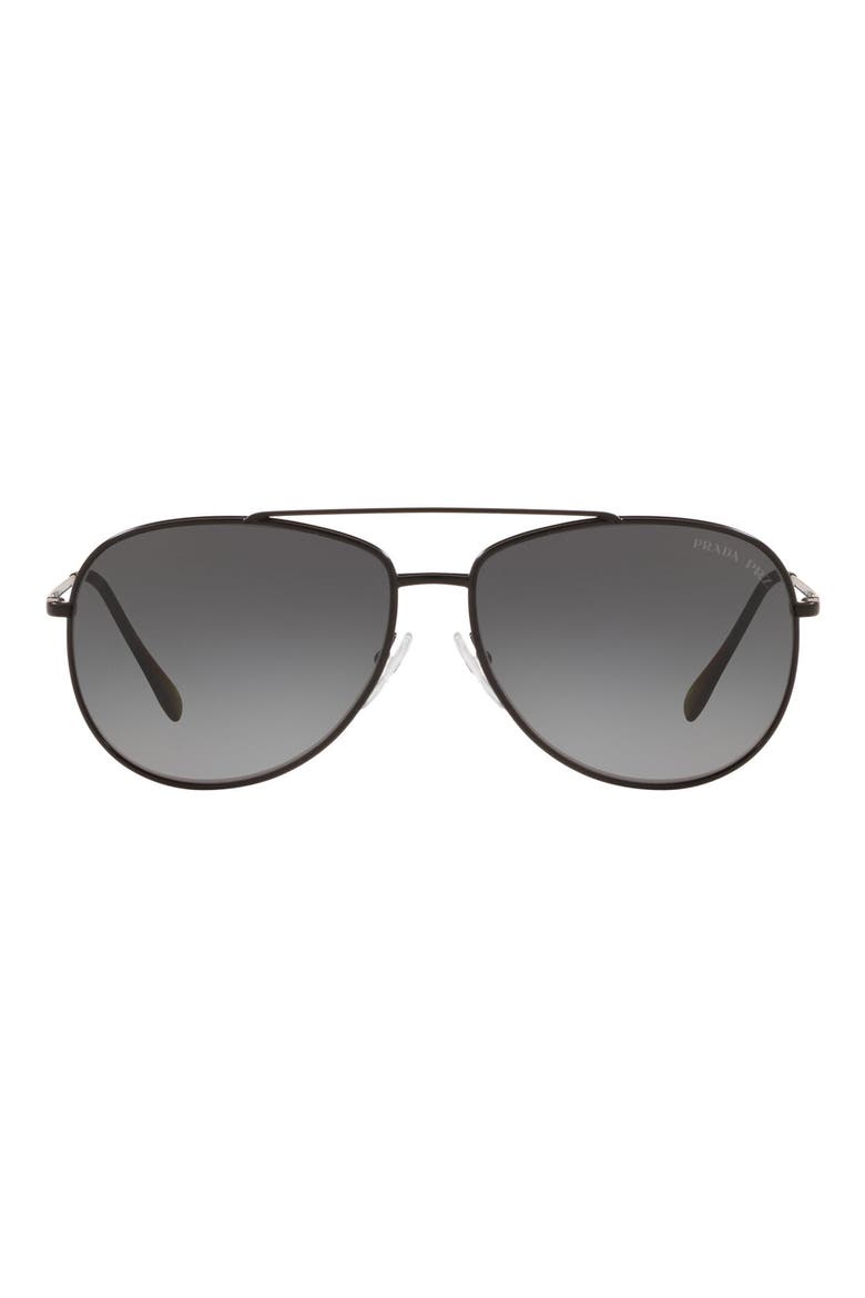 61mm Gradient Polarized Aviator Sunglasses, Main, color, MATTE BLACK/ GREY GRADIENT