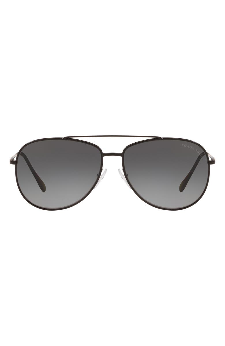 Prada 61mm Gradient Polarized Aviator Sunglasses, Main, color, 