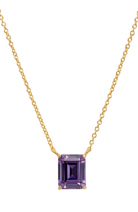 Vermeil Emerald Cut CZ Birth Stone Box Cut Necklace
