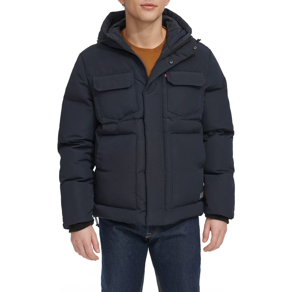 Levi's Water Resistant Hooded Quilted Puffer Jacket In Blue