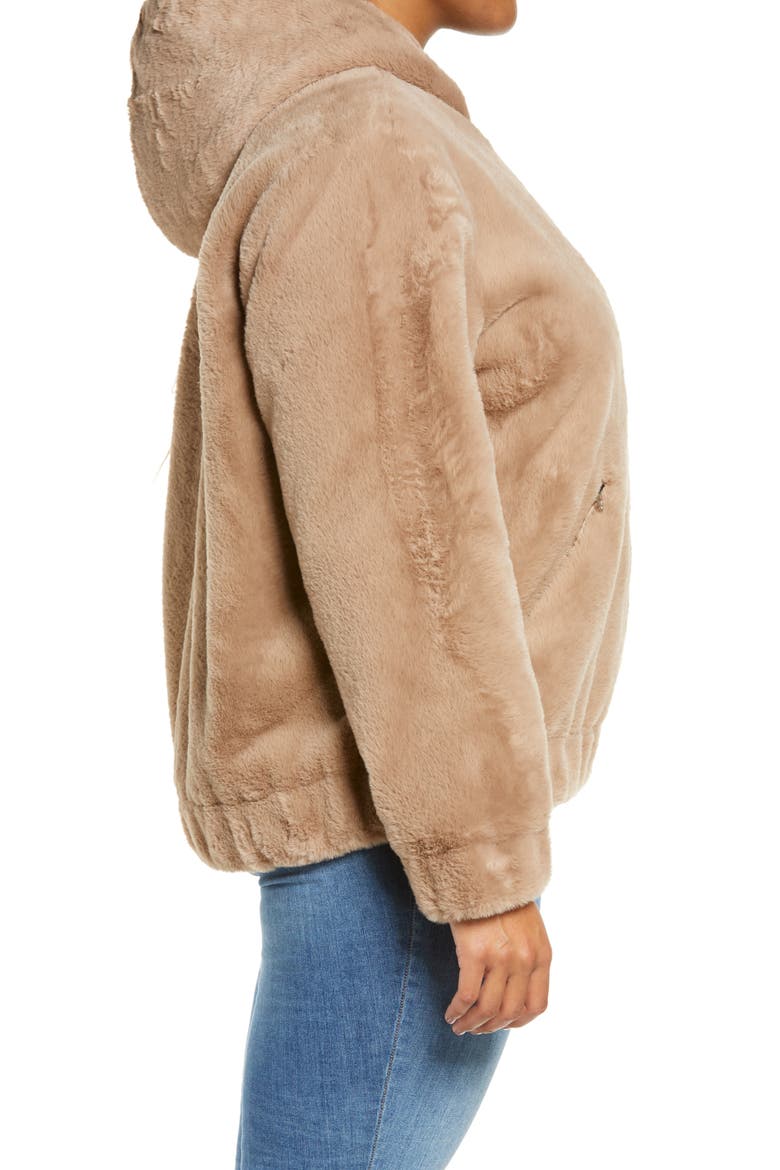 Faux Fur Hooded Jacket, Alternate, color, SAND STONER