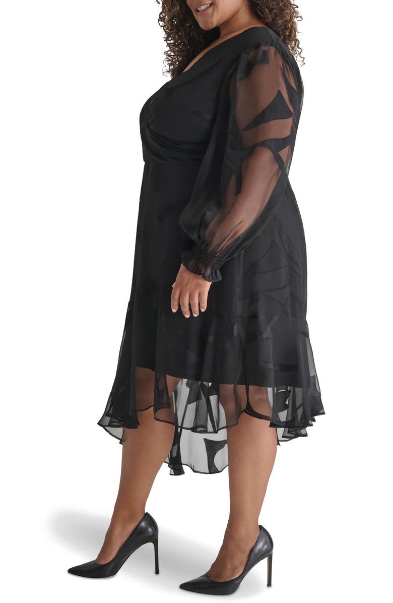 DKNY Long Sleeve Surplice Neck Dress, Alternate, color, Black