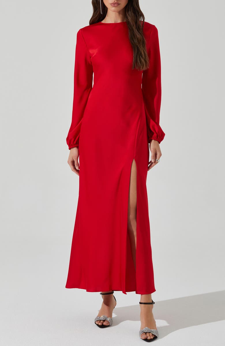 ASTR the Label Elyse Lace-Up Back Long Sleeve Midi Dress, Main, color, Red