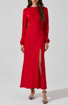 ASTR the Label Elyse Lace-Up Back Long Sleeve Midi Dress