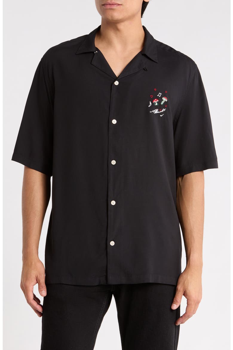 Funghi Camp Shirt, Main, color, JET BLACK