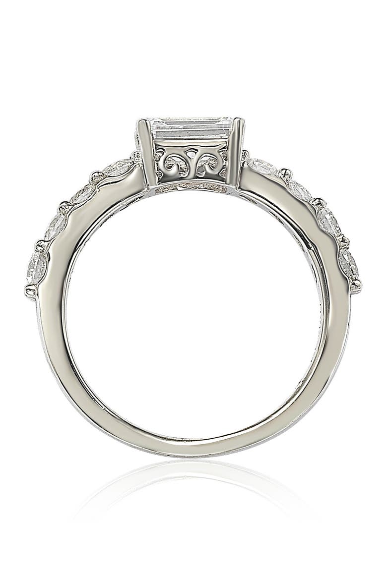 Sterling Silver Emerald-Cut CZ Center Stone Engagement Ring, Alternate, color, WHITE