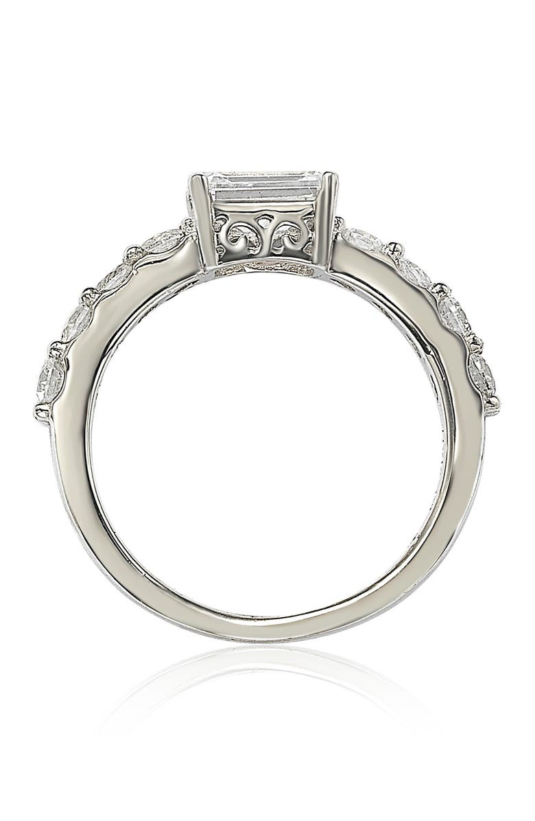 SUZY LEVIAN Sterling Silver Emerald-Cut CZ Center Stone Engagement Ring, Alternate, color, White