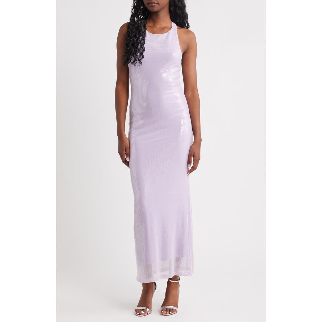 Rare London Sequin Sleeveless Gown In Purple