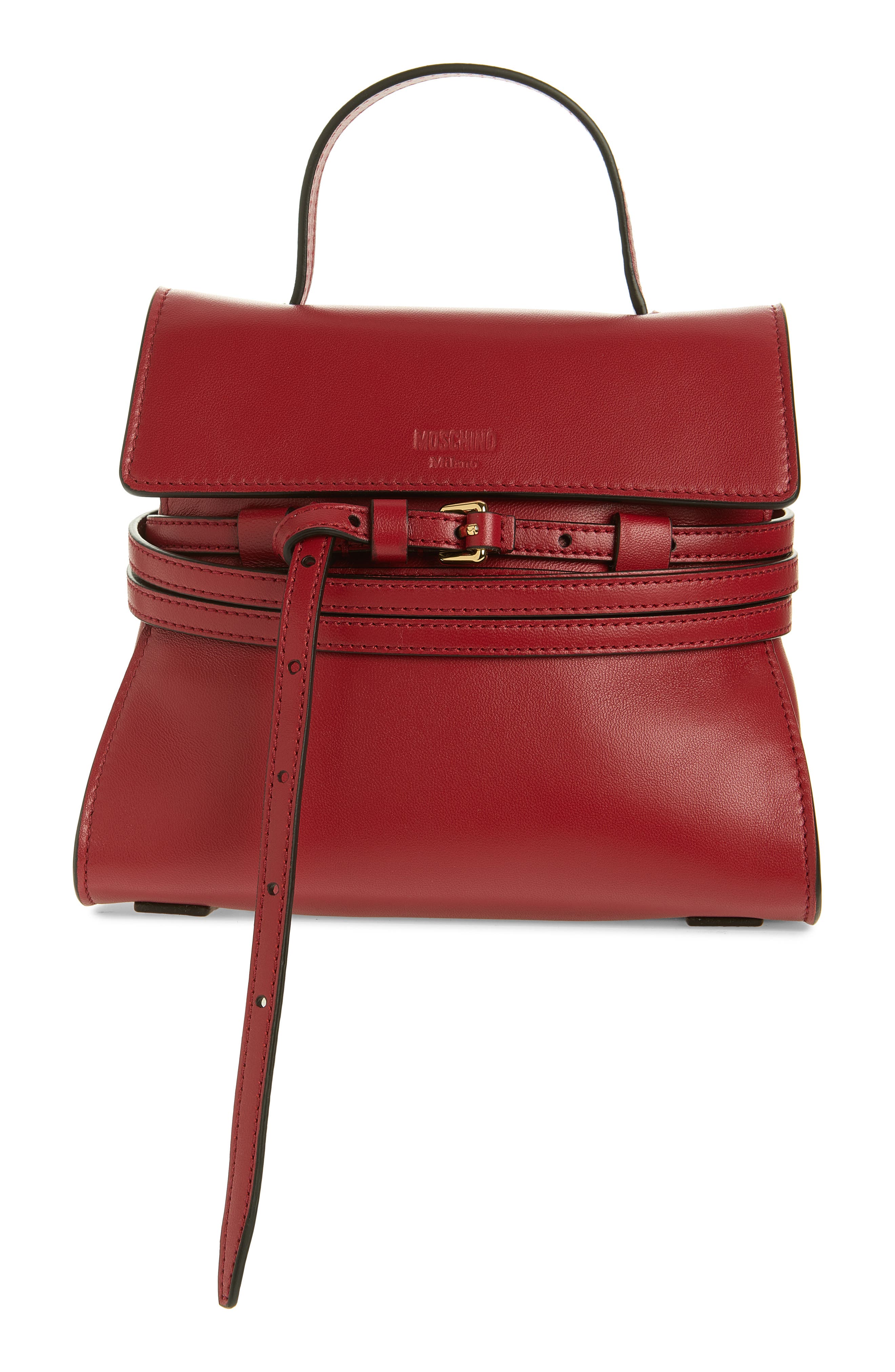 Tie Me Leather Top Handle Bag, Main, color, RED