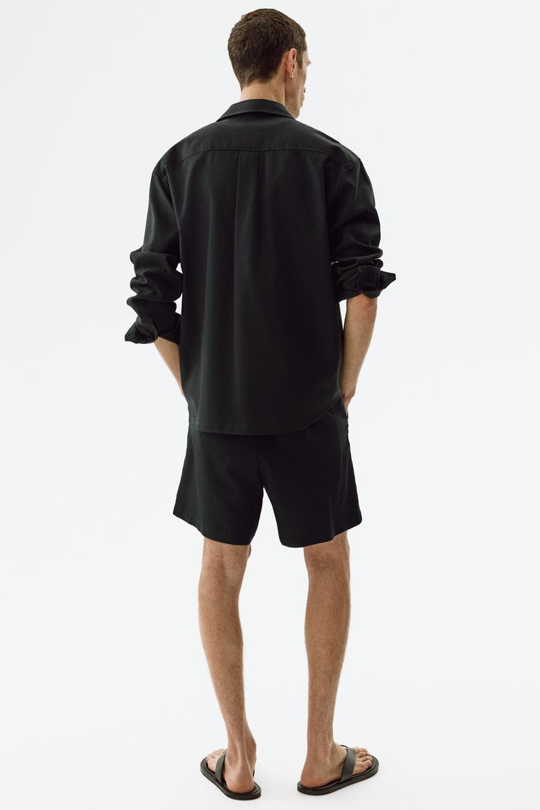 Relaxed-Fit Linen-Blend Shorts, Alternate, color, Black