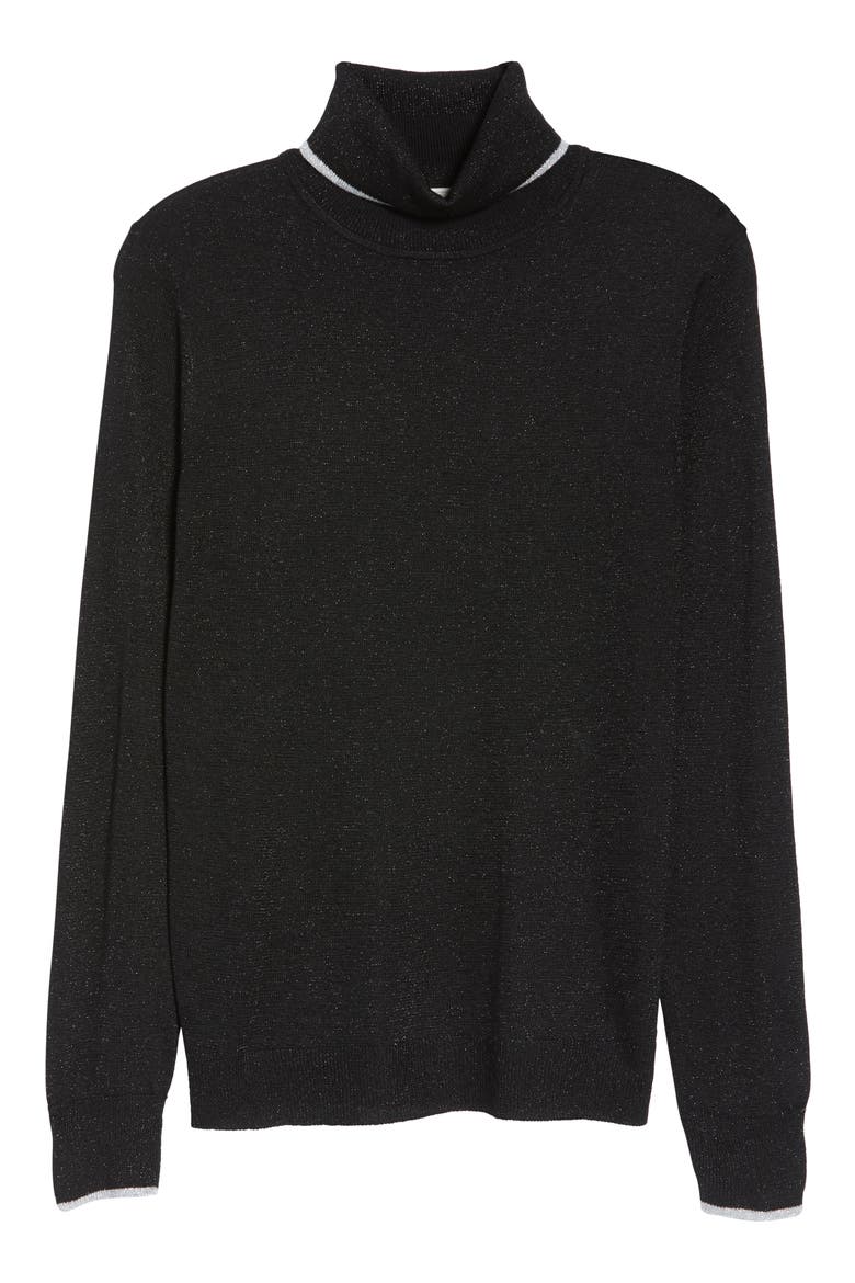 Metallic Tipped Turtleneck Sweater, Alternate, color, RICH BLACK