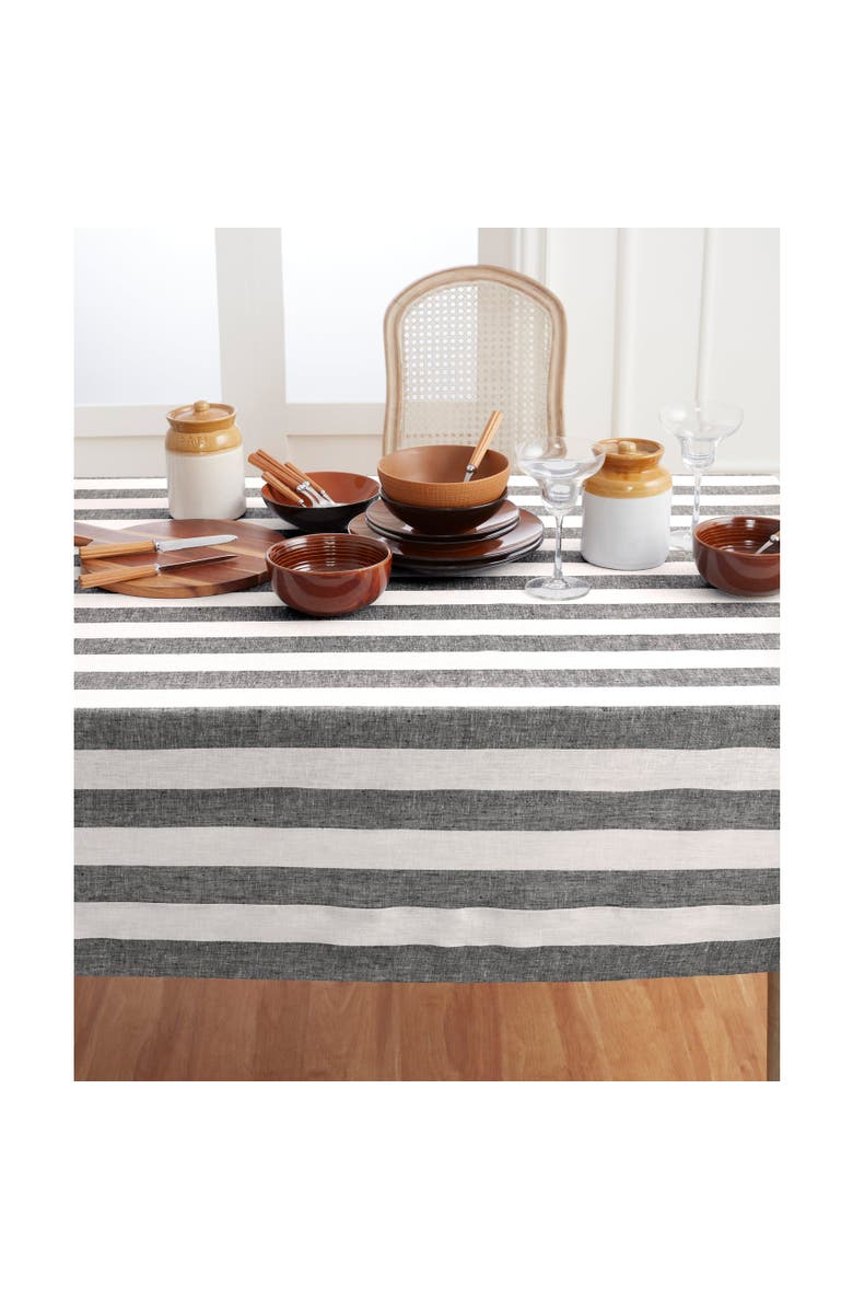 Solino Home Linen Tablecloth for Spring and Easter - Cabana Stripe, 60 x 156, Alternate, color, Black And White