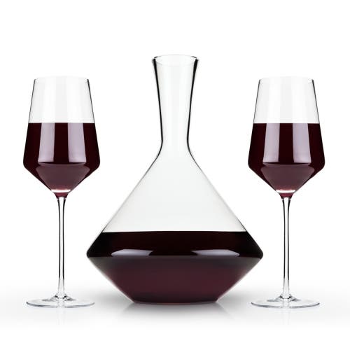 Viski Raye Crystal 3-piece Angled Bordeaux Decanter And Wine Glass Set In Clear
