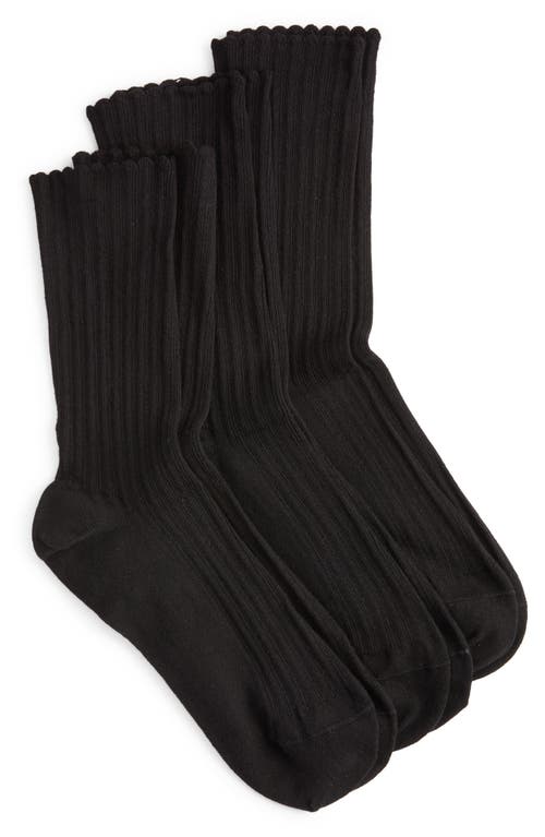Hue 3-Pack Scalloped Pointelle Crew Socks in Black  product
