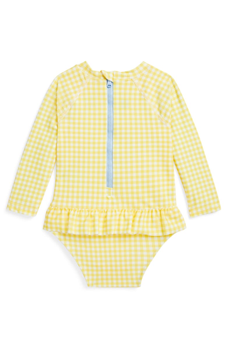Ralph Lauren Long Sleeve One-Piece Rashguard Swimsuit, Alternate, color, Yellow Gingham/ Blue