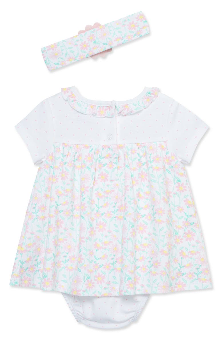Little Me Daisy Dot Skirted Cotton Bodysuit & Headband Set, Alternate, color,