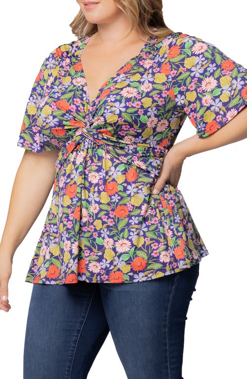 Kiyonna Abby Twist Front Top In Vibrant Garden Print