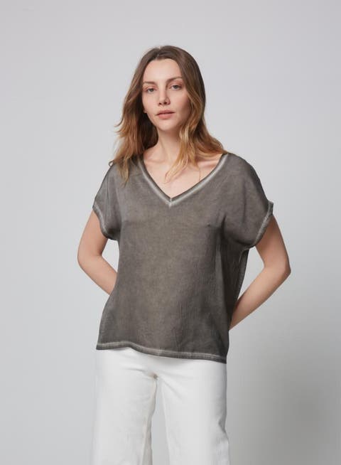 Hand-Dyed Linen Silk Semi-Relaxed V-Neck