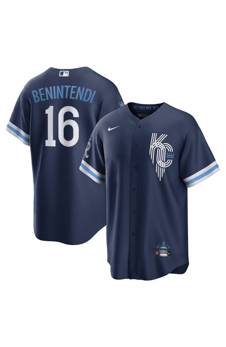Nike Men's Nike Andrew Benintendi Navy Kansas City Royals 2022 City Connect Replica Player Jersey, Main, color, 