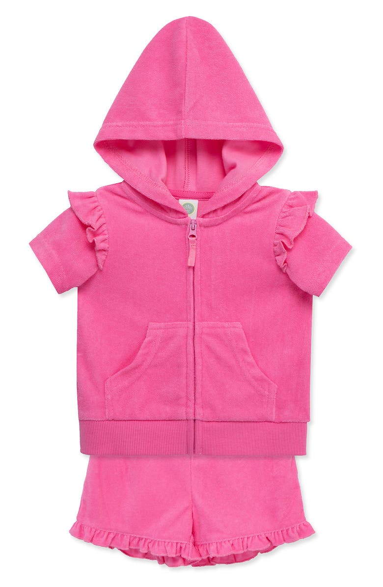 Little Me Zip-Up Hoodie Top & Shorts Cover-Up Set, Alternate, color, Pink