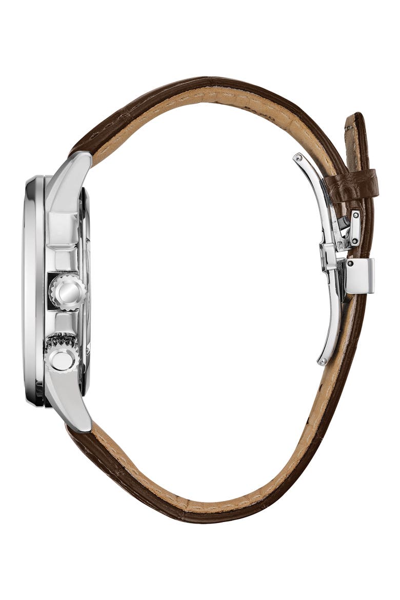 Calendrier Leather Strap Watch, 44mm, Alternate, color, BROWN