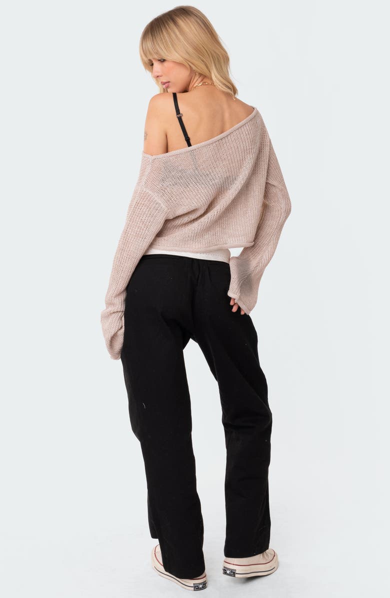 EDIKTED Emmie One-Shoulder Sheer Sweater, Alternate, color, Beige